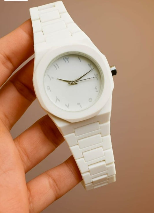 Full White Aura Watch Elegant Design Durable Build Comfortable Strap Clear Display Perfect For Daily Wear And Special Occasions