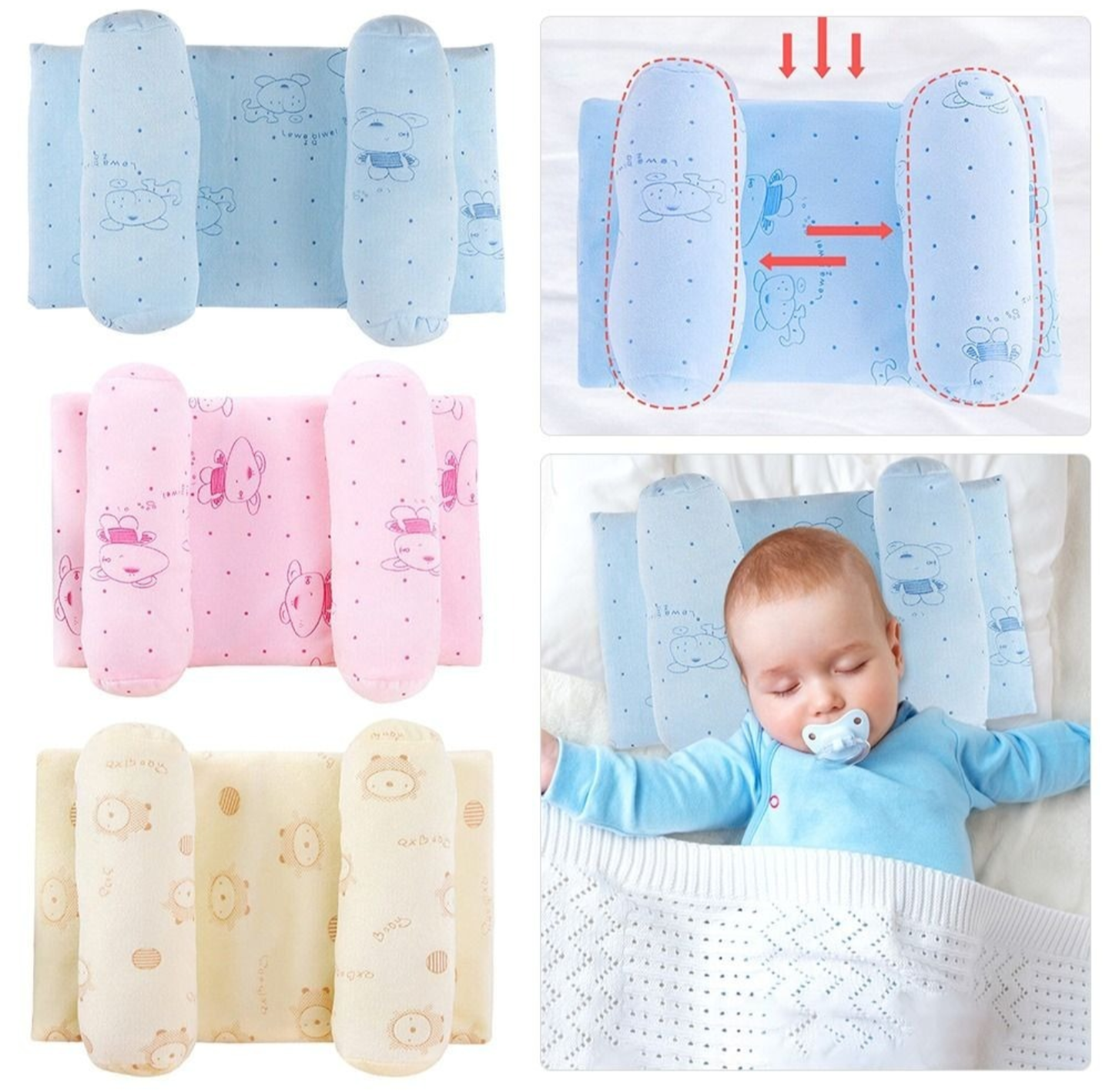 Soft Head Shaping Newborn Pillow for Flat Head Prevention,Breathable and amp,Portable Infant Cushion-Baby Head Shaping Pillow-Adjustable Newborn Baby Head Shaping Pillow(Random Colour And Design) Without Box